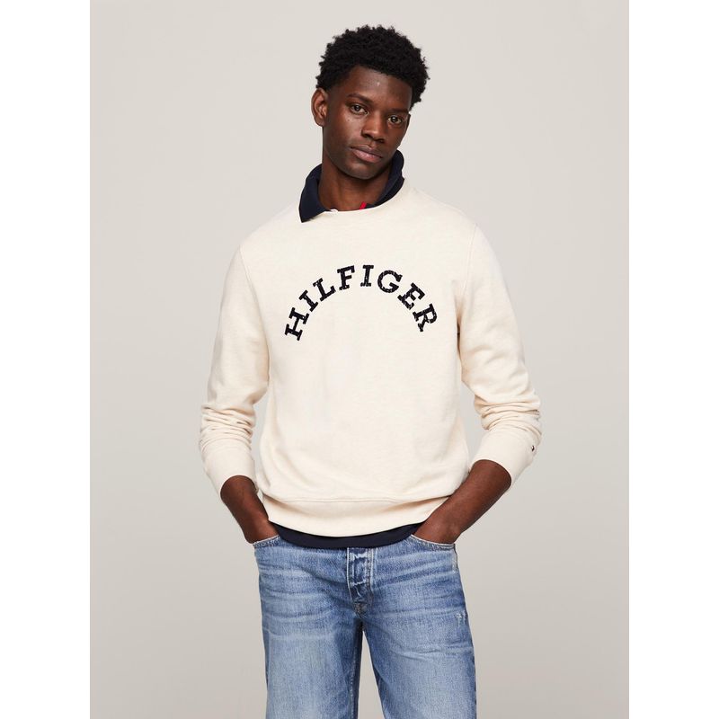 TOMMY HILFIGER - Polerón Con Logo Arqueado Beige Tommy Hilfiger.