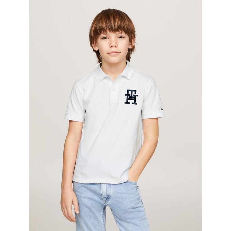 TOMMY HILFIGER - Polo Logo Monogram Bordado Blanco Tommy Hilfiger