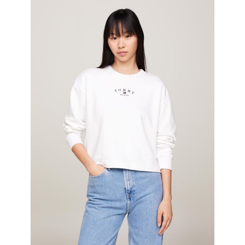 TOMMY HILFIGER - Polerón Relaxed Essential Logo Blanco Tommy Jeans