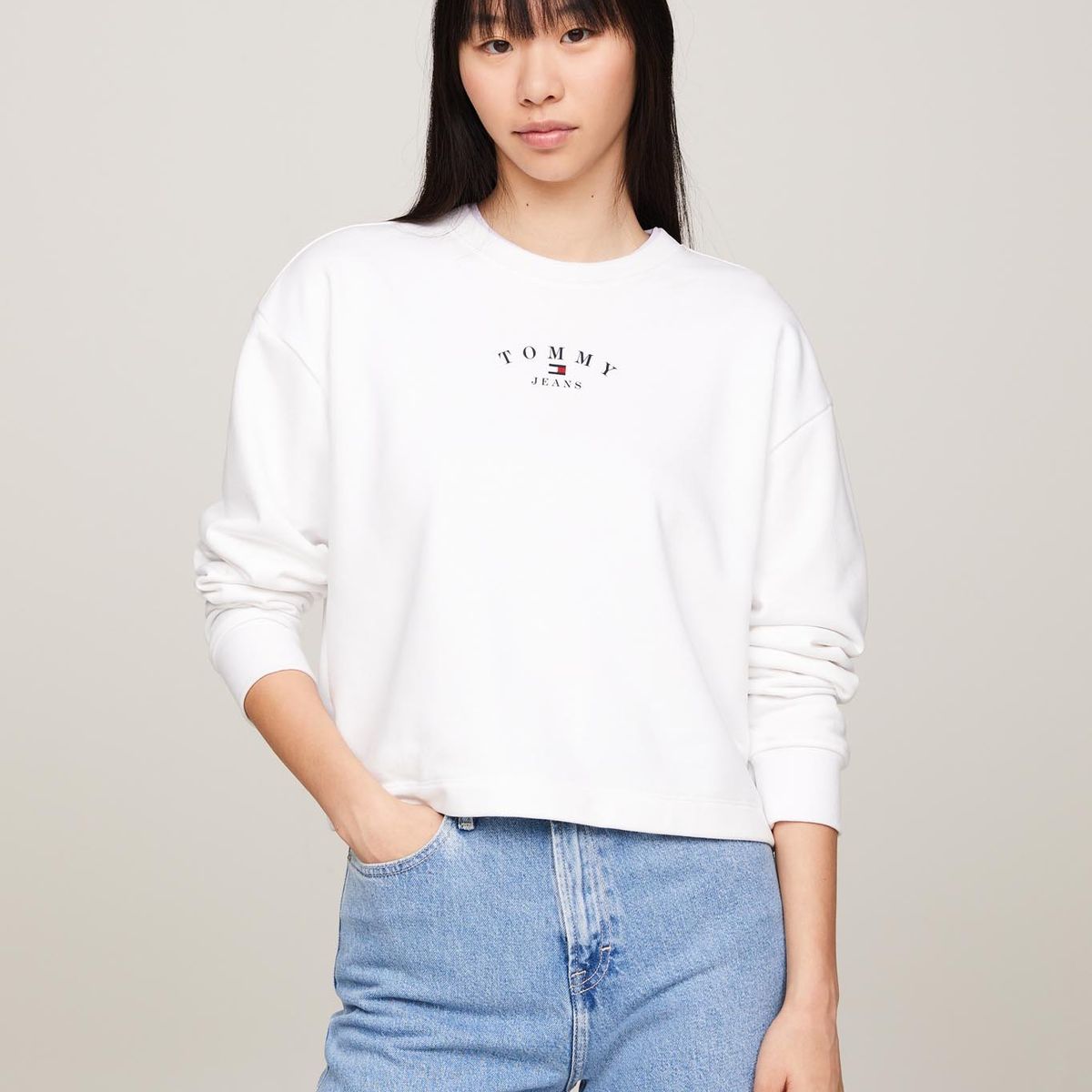 TOMMY HILFIGER - Polerón Relaxed Essential Logo Blanco Tommy Jeans