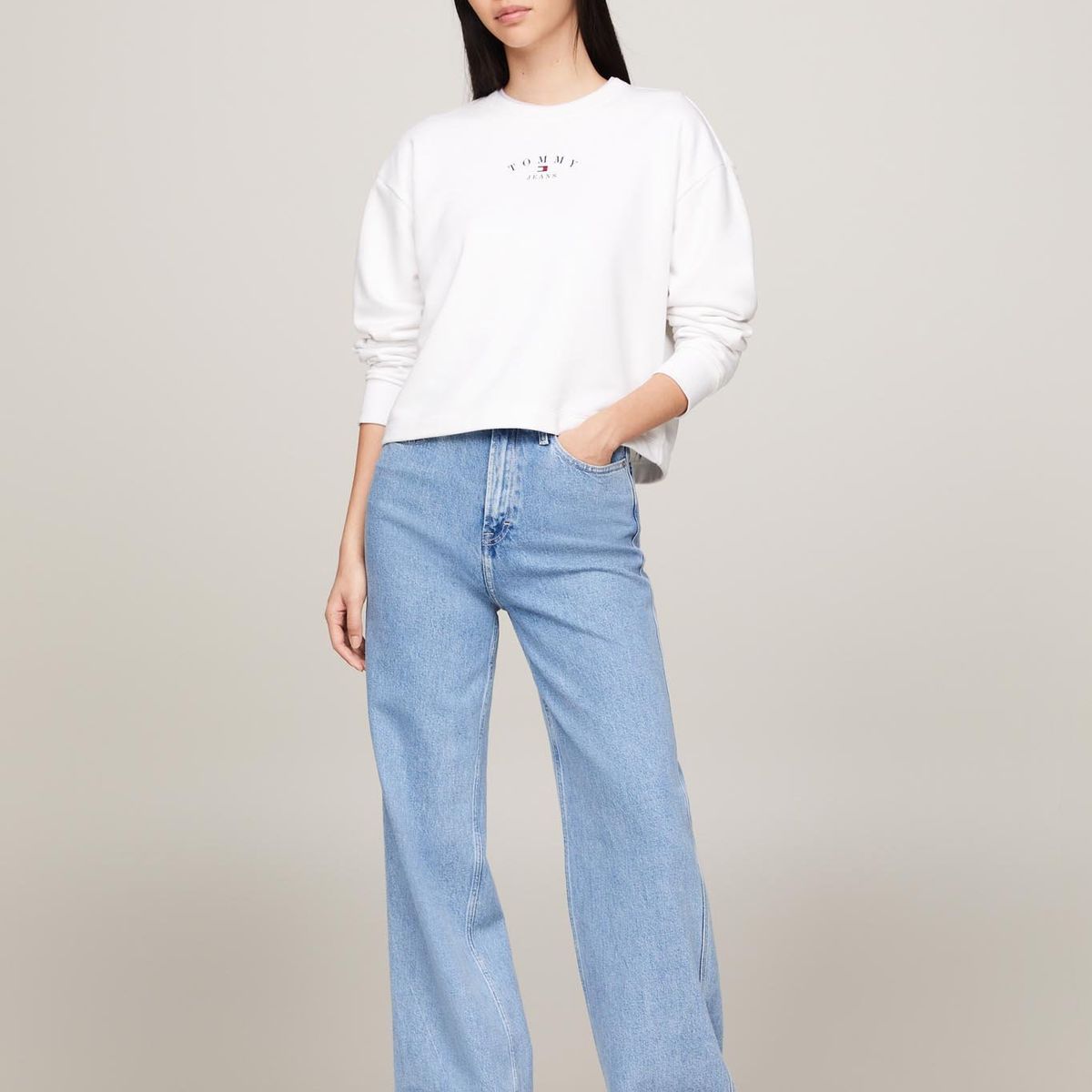 TOMMY HILFIGER - Polerón Relaxed Essential Logo Blanco Tommy Jeans