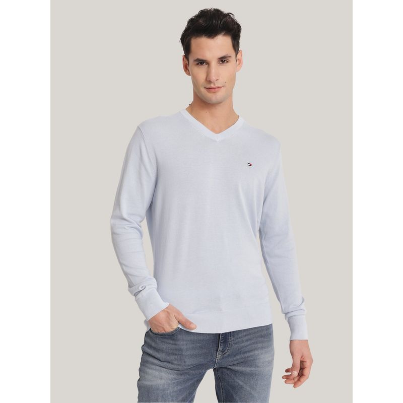 TOMMY HILFIGER - Sweater Básico Signature V-Neck Celeste Tommy Hilfiger