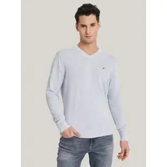 TOMMY HILFIGER - Sweater Básico Signature V-Neck Celeste