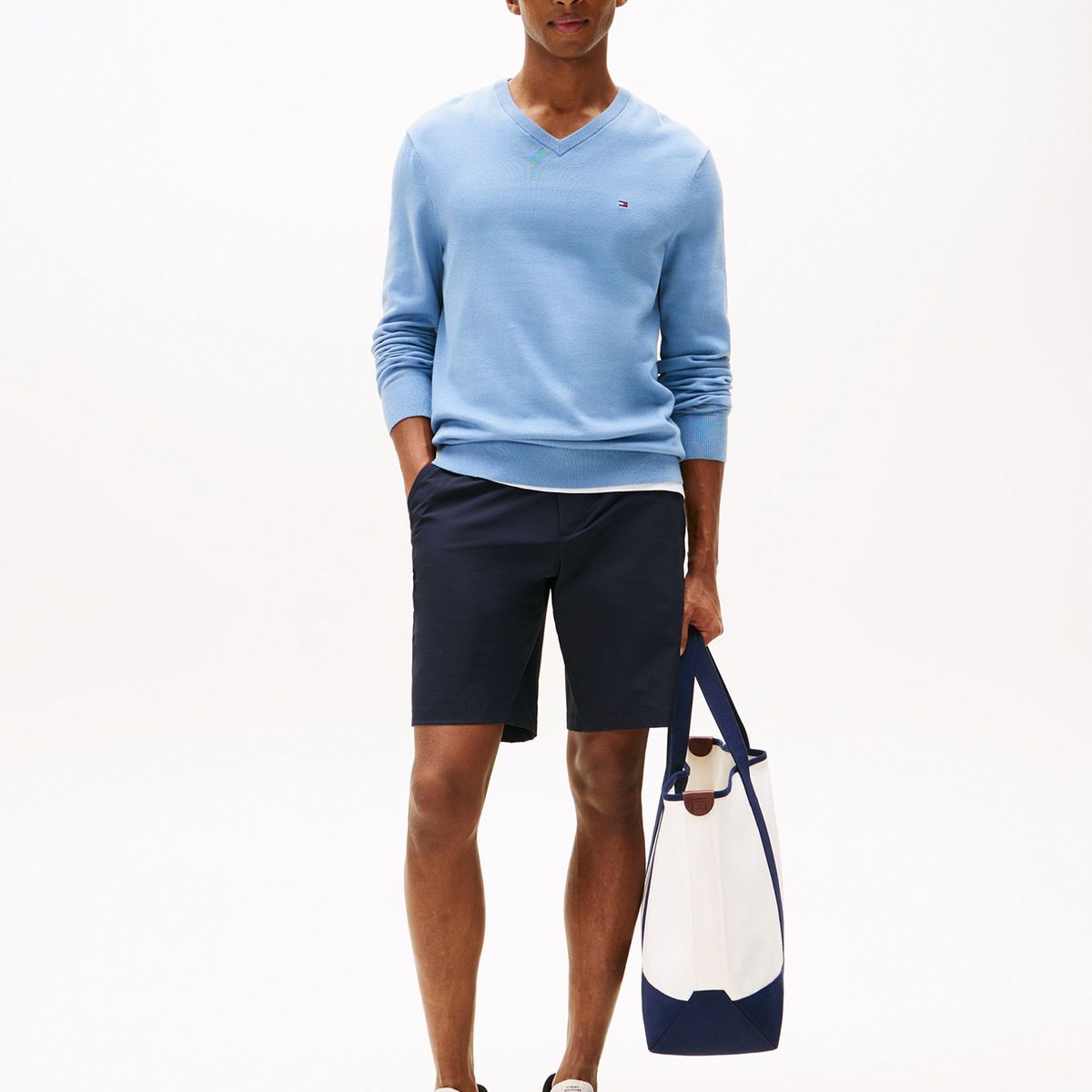 TOMMY HILFIGER - Sweater Básico Signature V-Neck Celeste Tommy Hilfiger