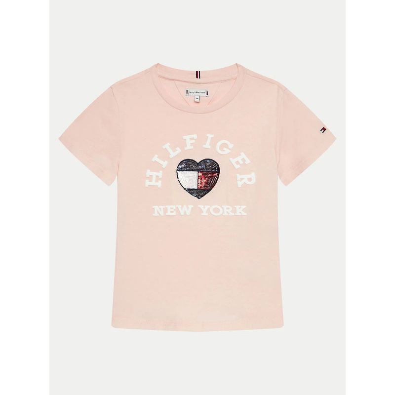 TOMMY HILFIGER - Polera Niña Con Logo Nyc Rosado Tommy Hilfiger