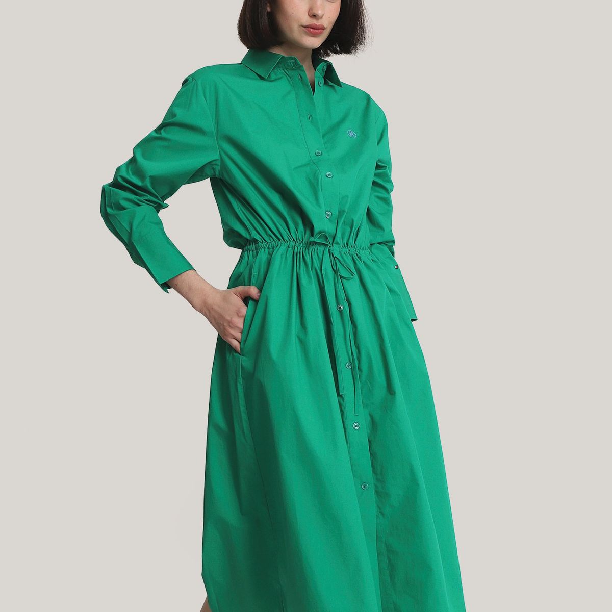 TOMMY HILFIGER - Vestido Camisero Monogram Verde Tommy Hilfiger