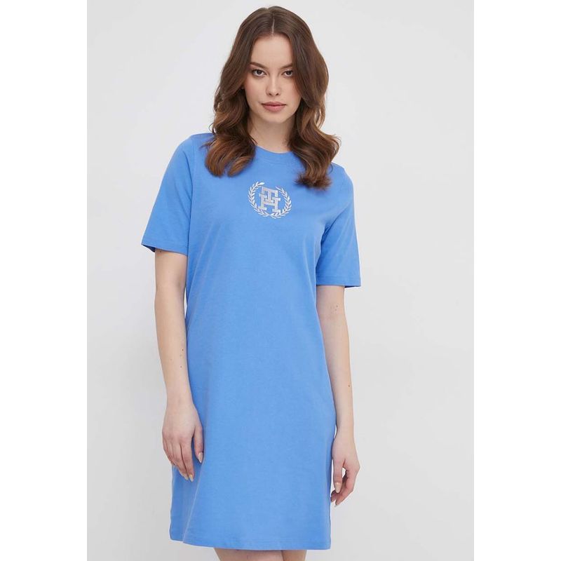 TOMMY HILFIGER - Vestido Con Logo Redondo Celeste Tommy Hilfiger.-