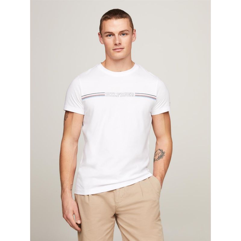 TOMMY HILFIGER - Polera Logo Stripe Slim Fit Blanco Tommy Hilfiger