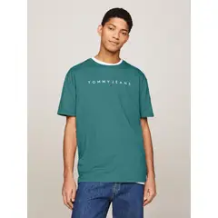 TOMMY HILFIGER - Polera Regular Linear Logo Verde Tommy Jeans