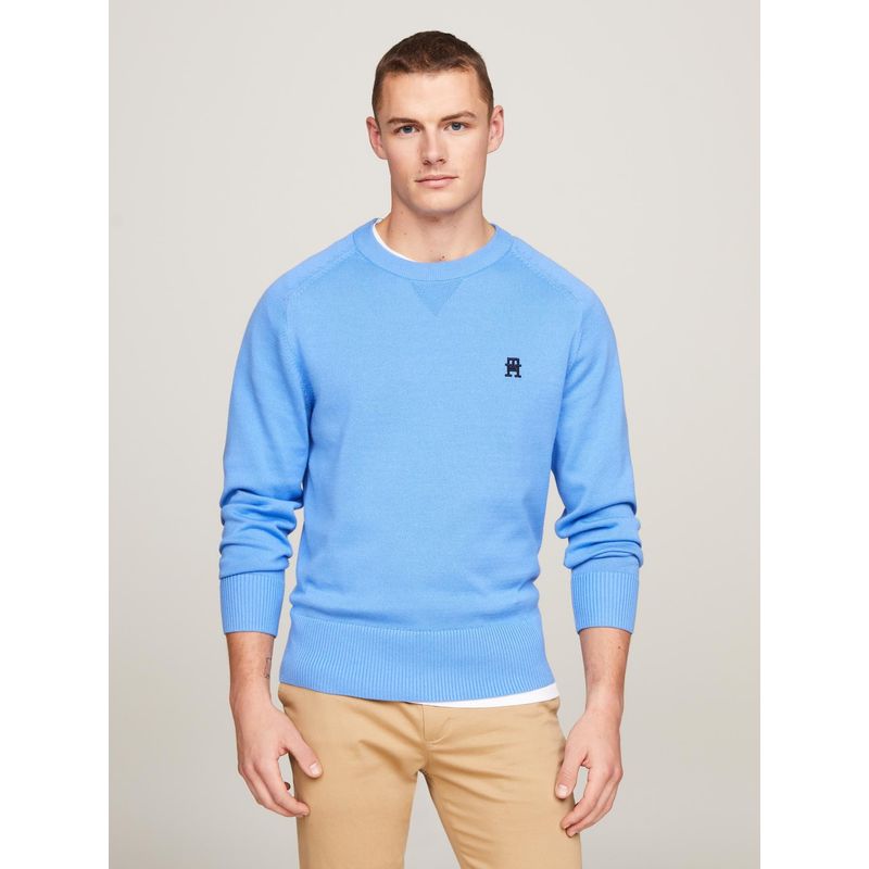 TOMMY HILFIGER - Sweater Relaxed Logo Monogram Celeste Tommy Hilfiger