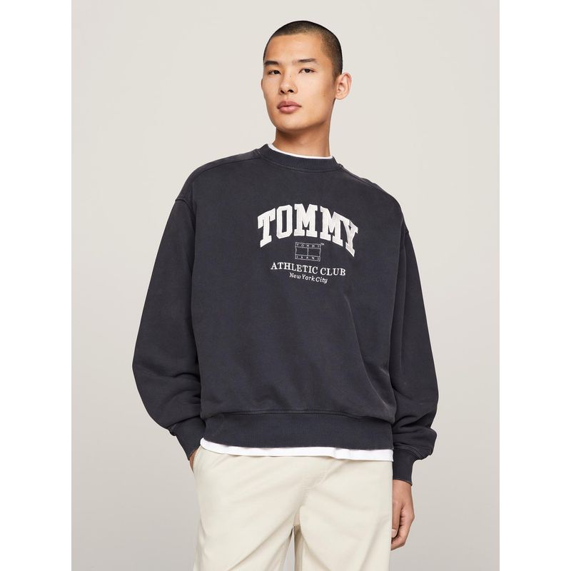 TOMMY HILFIGER - Polerón Relaxed Estilo Varsity Negro Tommy Jeans