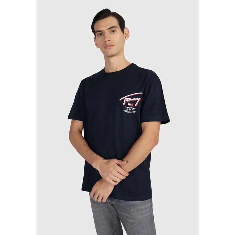 TOMMY HILFIGER - Polera Con Logo 3D Regular Fit Azul Tommy Jeans