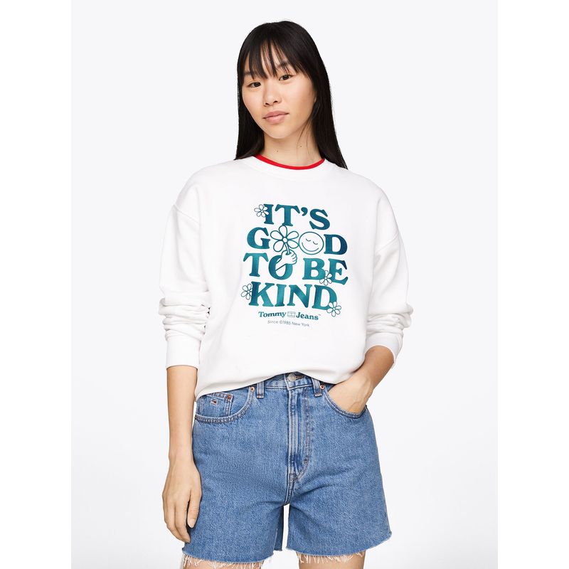 TOMMY HILFIGER - Polerón Relaxed Novelty Blanco Tommy Jeans.