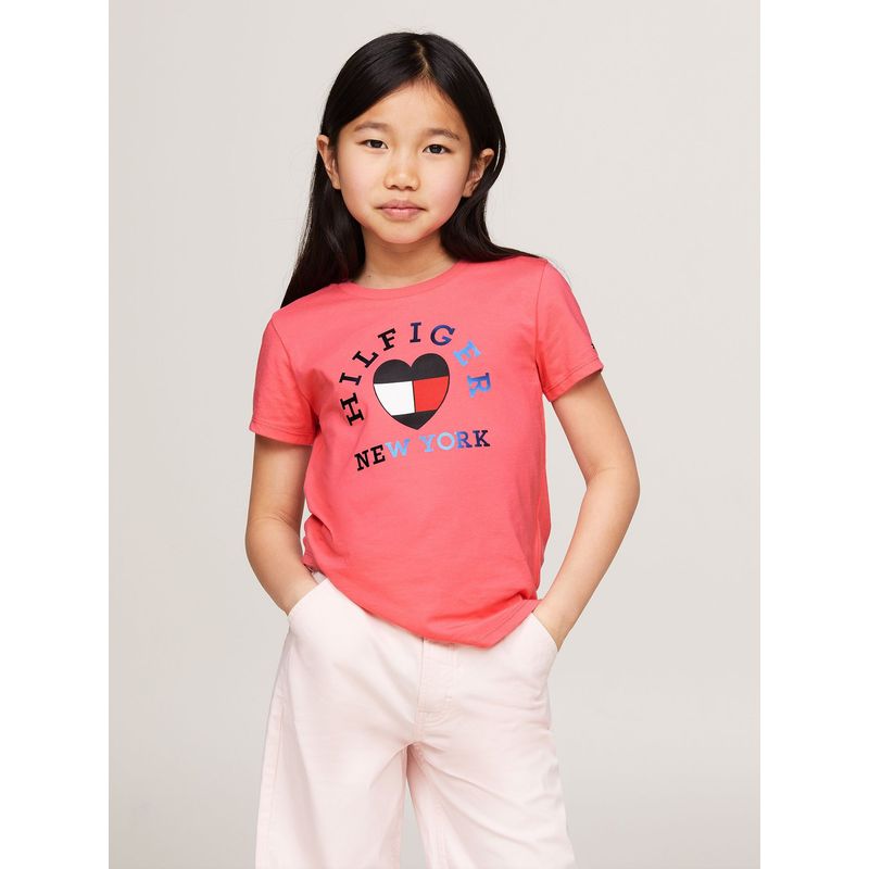 TOMMY HILFIGER - Polera Con Logo De Corazon Vinyl Rosado Tommy Hilfiger