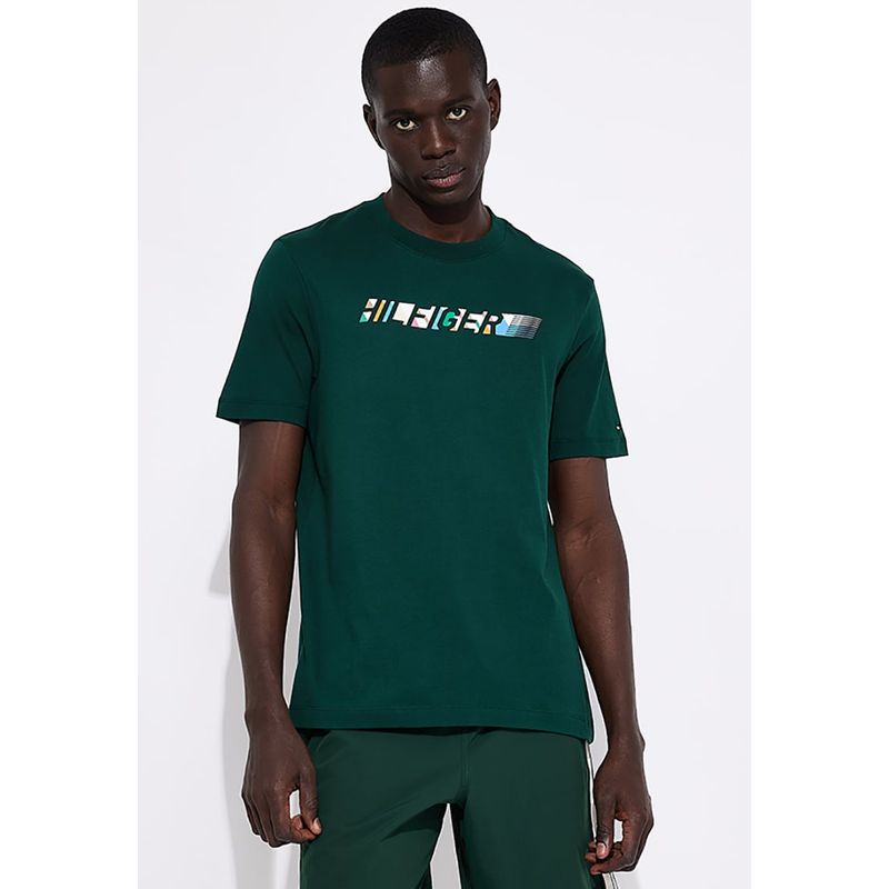 TOMMY HILFIGER - Polera Con Logo Multicolor Verde Tommy Hilfiger