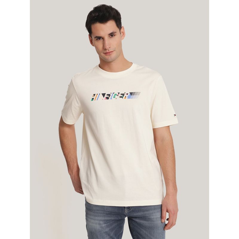 TOMMY HILFIGER - Polera Con Logo Multicolor Beige Tommy Hilfiger