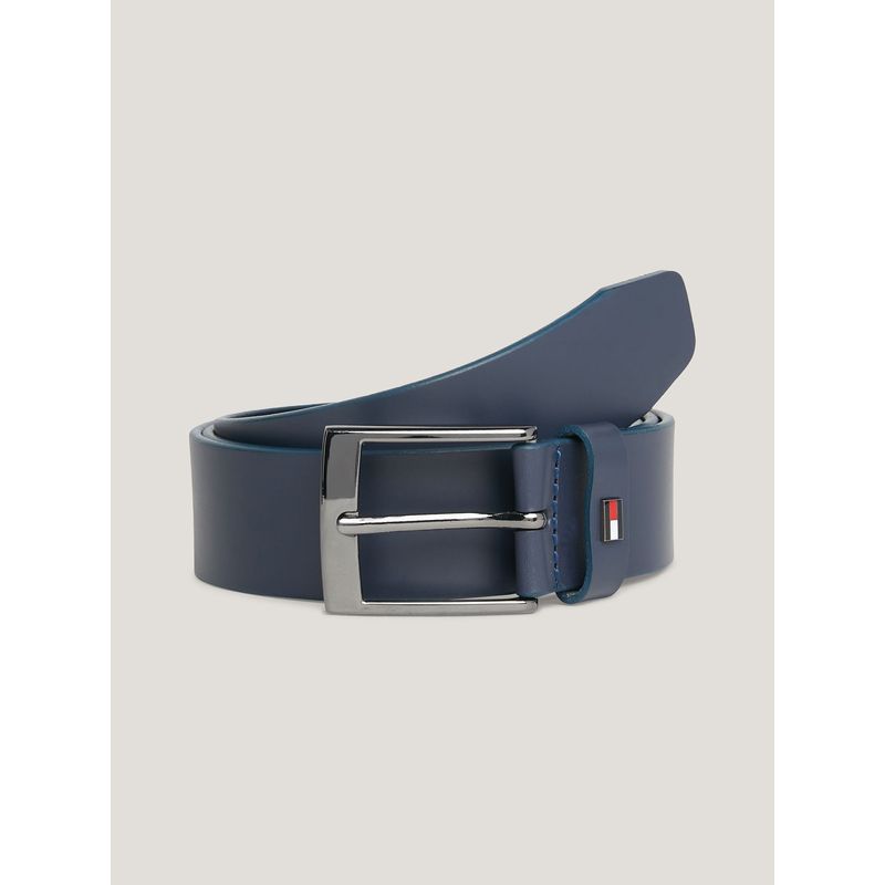 TOMMY HILFIGER - Cinturón De Cuero Con Hebilla Esmaltada Azul Tommy Hilfiger