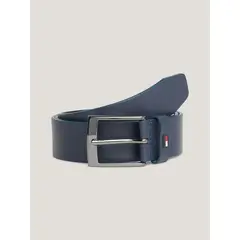 TOMMY HILFIGER - Cinturón De Cuero Con Hebilla Esmaltada Azul