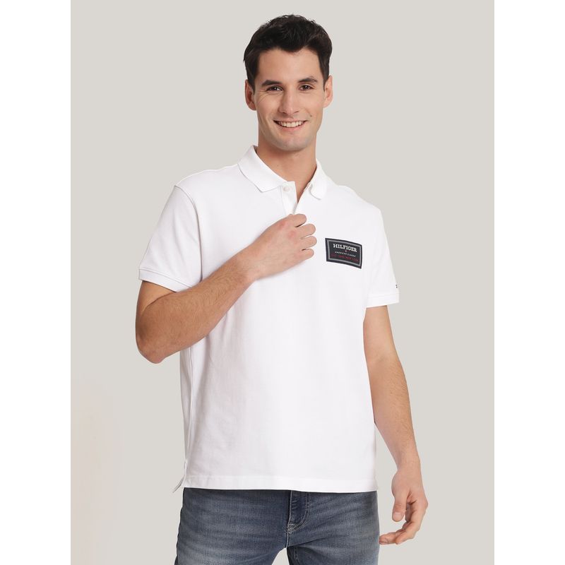TOMMY HILFIGER - Polo Solid Label Con Logo Blanco Tommy Hilfiger