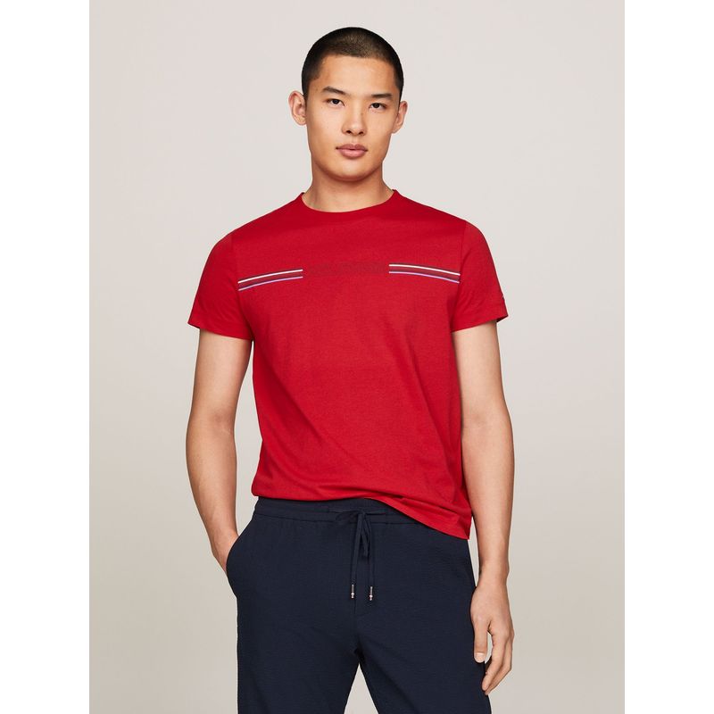 TOMMY HILFIGER - Polera Logo Stripe Slim Fit Rojo Tommy Hilfiger