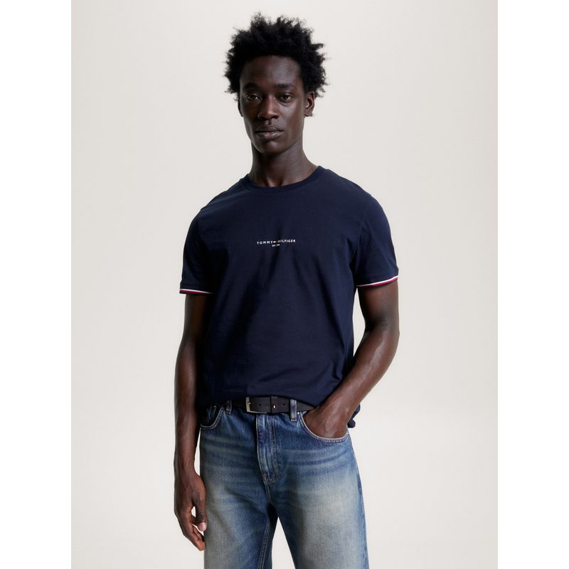 TOMMY HILFIGER - Polera Con Mangas Ribeteadas Azul Tommy Hilfiger