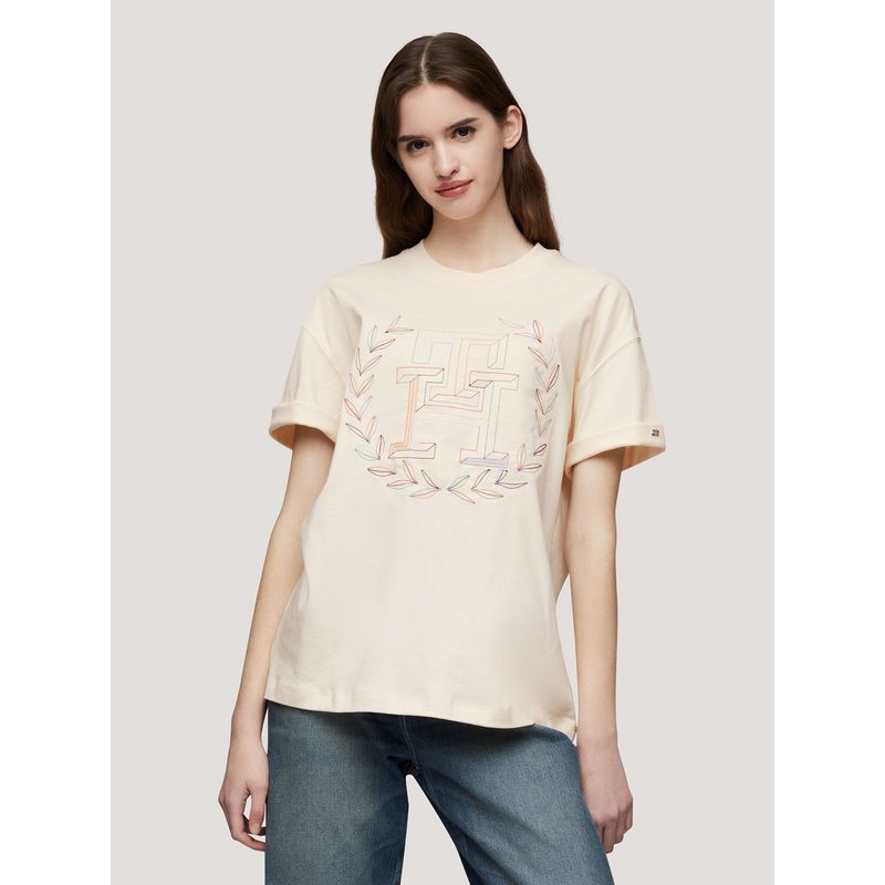 TOMMY HILFIGER - Polera Relaxed Logo Monogram Beige Tommy Hilfiger