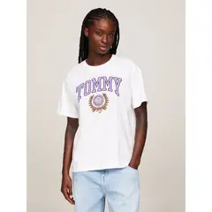 TOMMY HILFIGER - Polera Relaxed Varsity Logo Blanco Tommy Jeans