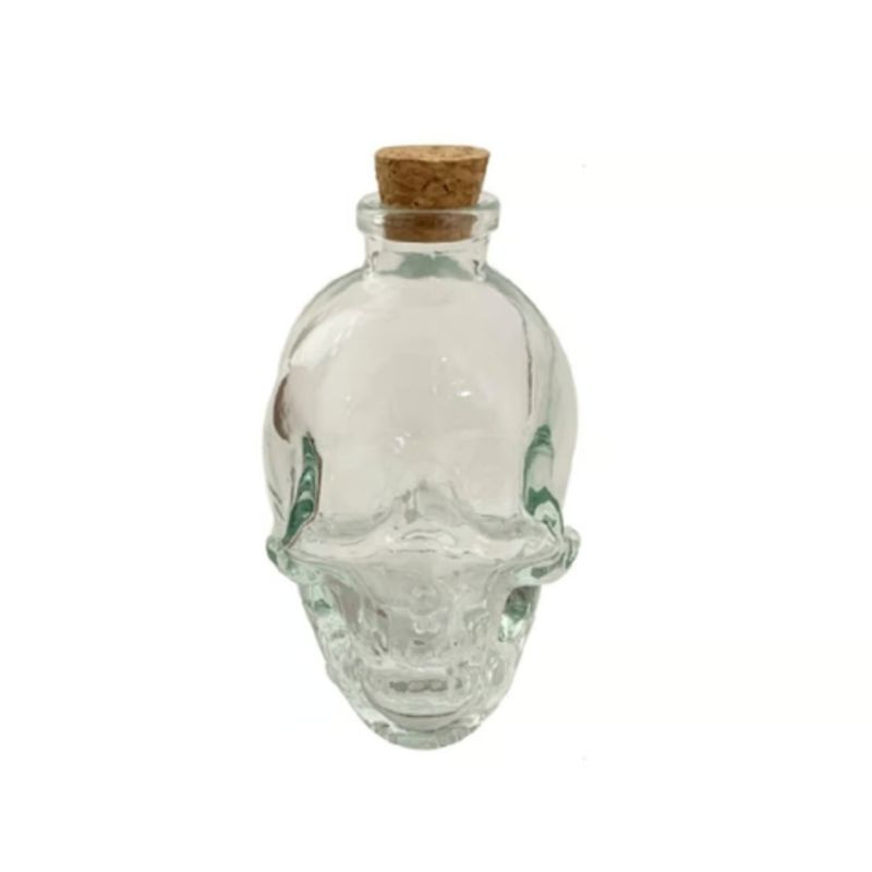GENERICO - Frasco Vidrio Calavera Tapa Corcho 180ML
