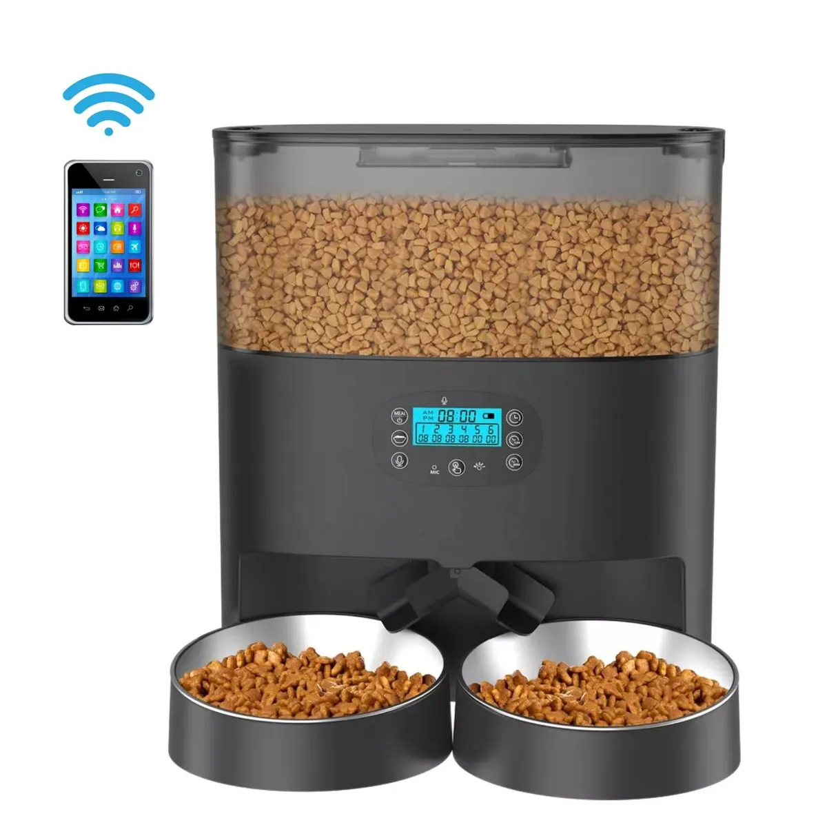 GENERICO - Dispensador Automático Gato Wifi Doble Plato 5.6 L Negro