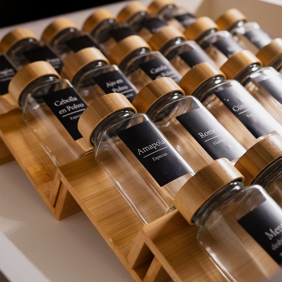 GENERICO - Set 24 Frascos De Especias Base De Bambú Tarros Condimentos Negras