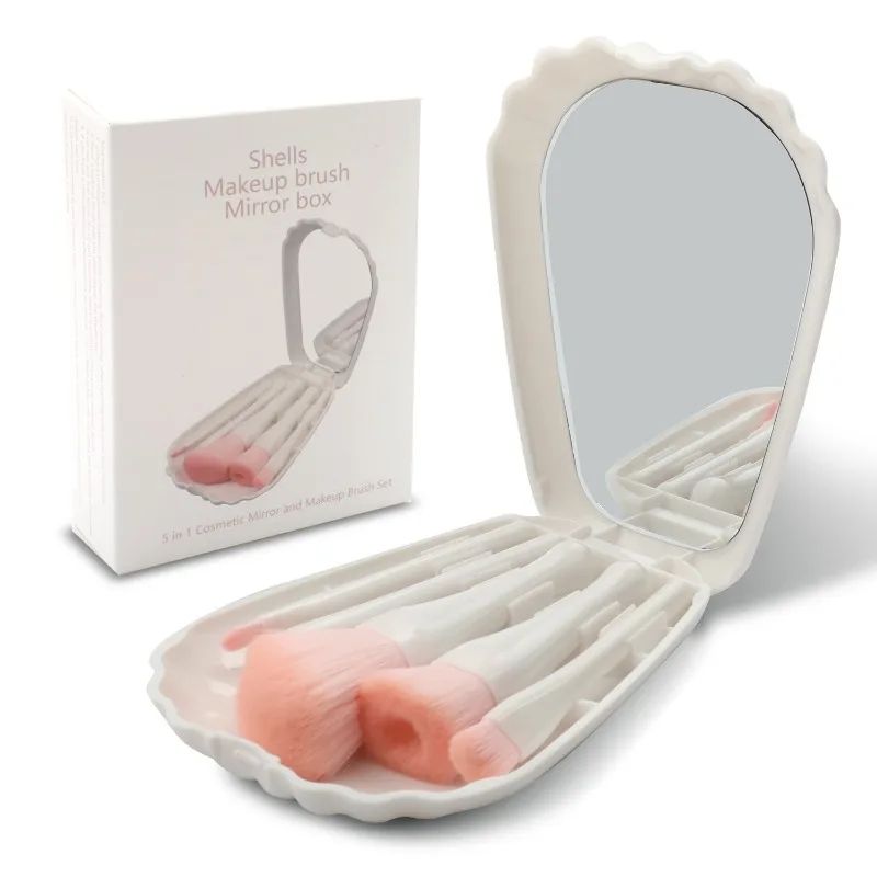 GENERICO - Set 5 Brochas De Maquillaje Con Estuche Viajero Y Espejo