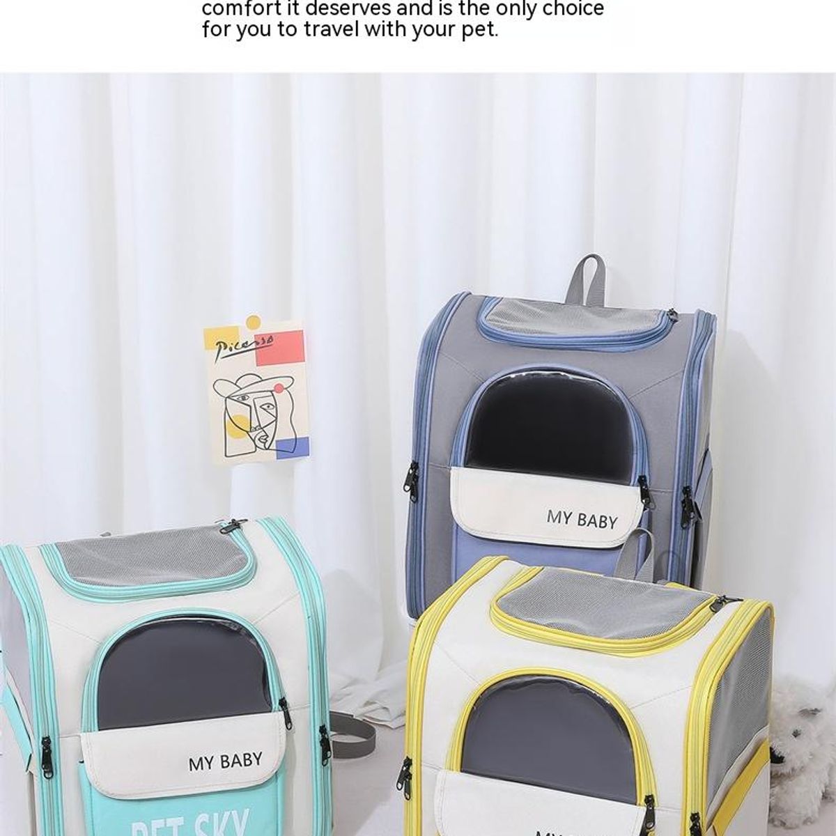 GENERICO - Mochila Transportadora de Mascotas Gato Perro Celeste