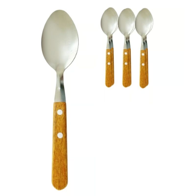 GENERICO - Cucharas De Acero Inoxidable Y Madera Set 6