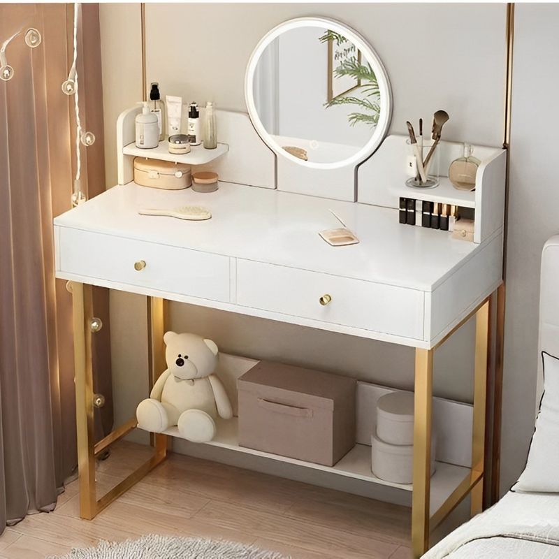 SPACE HOME - Mueble tocador Golden blanco con luz led 2 cajones