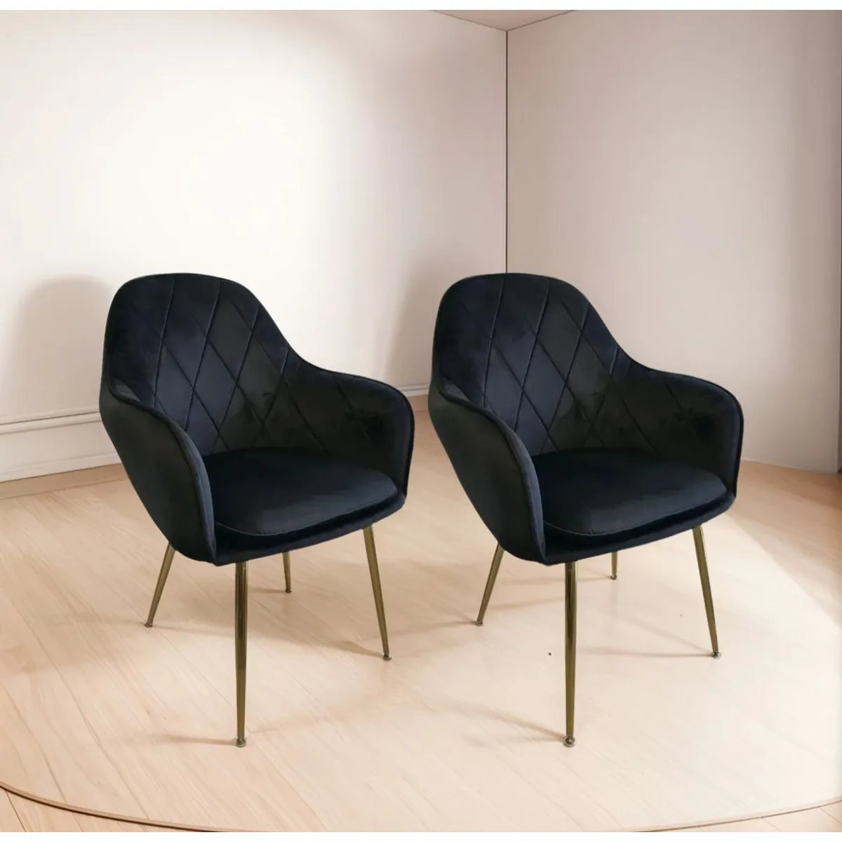 HABITA2 CHILE - PACK 2 POLTRONA NEGRO LUX PATAS DORADAS