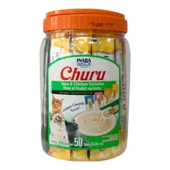 INABA - Churu Gatos Tarro Variedades Atún y Pollo 50 Tubitos