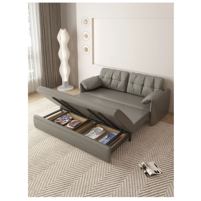 HOMER DESIGN - Sofa Cama 170cm 2 plazas Cuero Sintetico Base De Fierro Almacenable