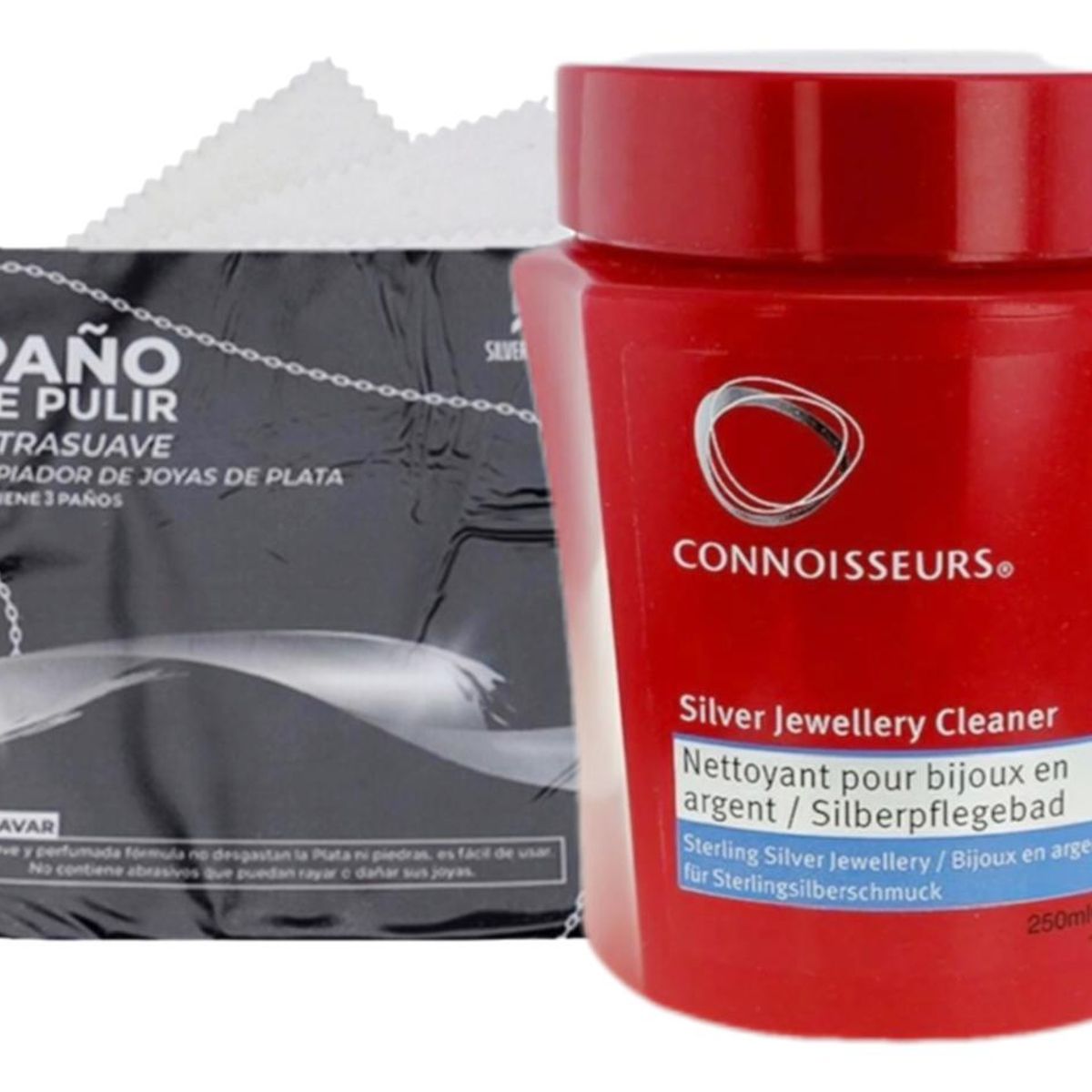 GENERICO - Limpiador joyas plata liquido Connoisseurs + 3 paños pulir
