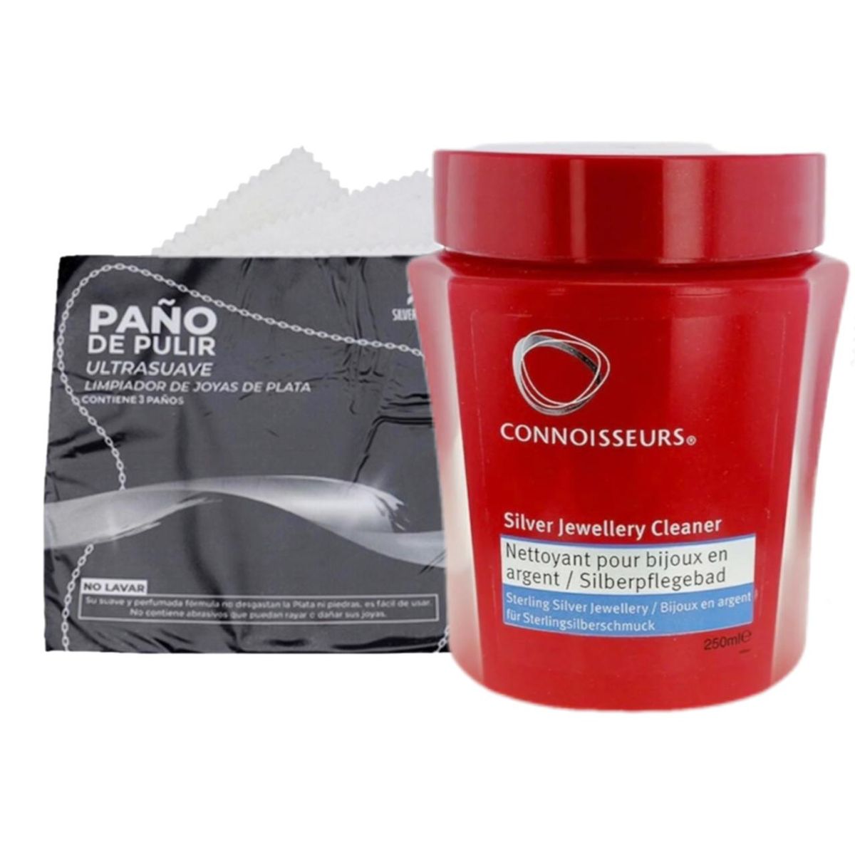 GENERICO - Limpiador joyas plata liquido Connoisseurs + 3 paños pulir