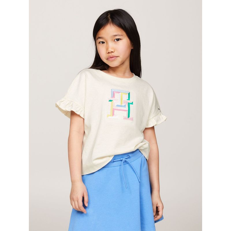TOMMY HILFIGER - Polera Con Manga Con Volantes Beige Tommy Hilfiger