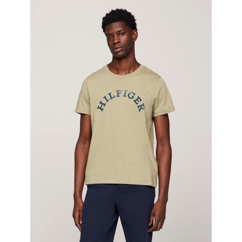 TOMMY HILFIGER - Polera Logo Arqueado Regular Fit Café Tommy Hilfiger