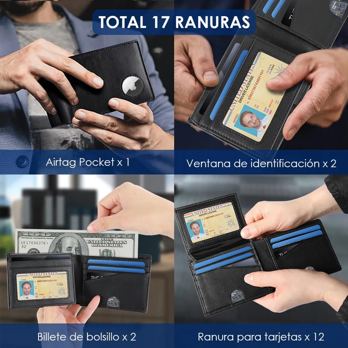 LUKOVEE - Billetera De Cuero Para Hombre Rfid Con Soporte Airtag