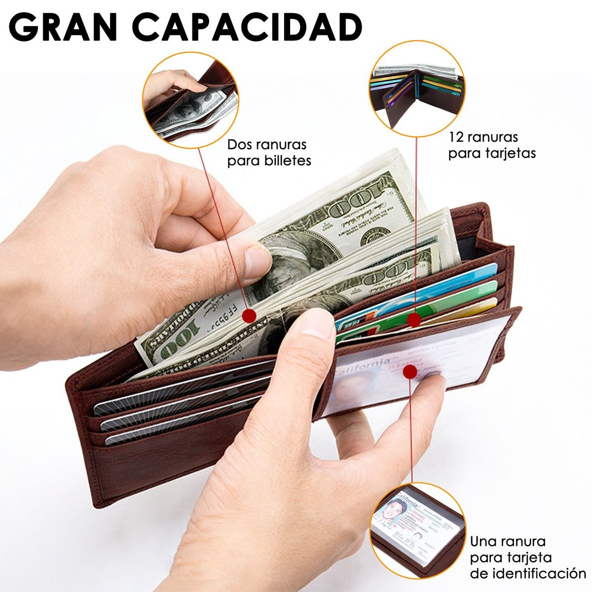 SLOWTON - Billetera Tarjetero Cuero Para Hombre Rfid Ultra Delgada