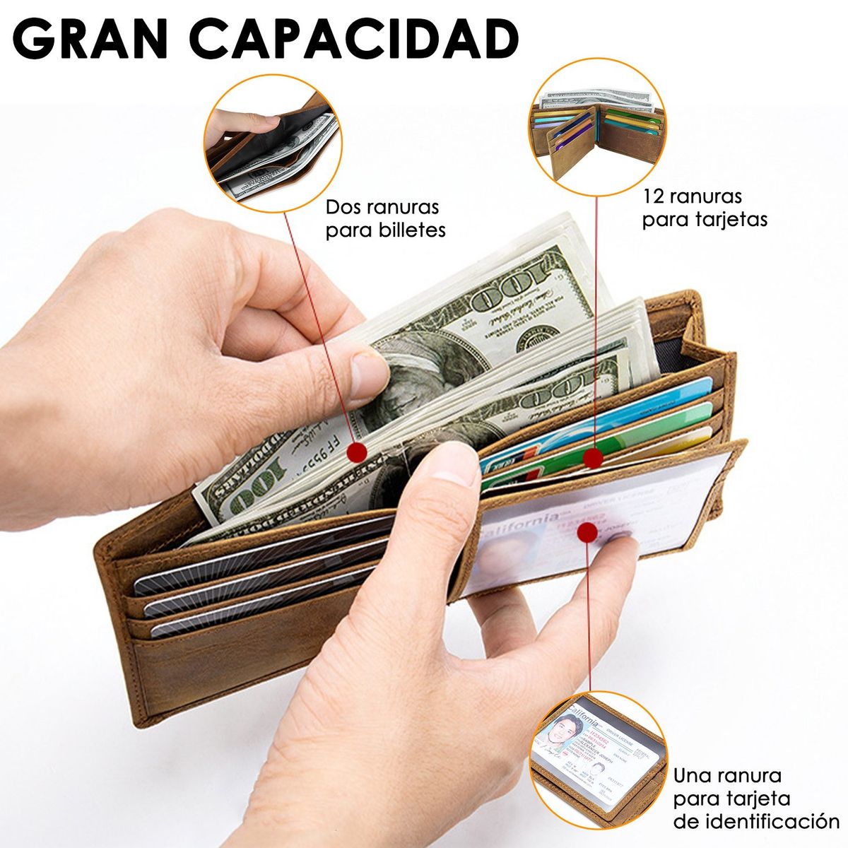 SLOWTON - Billetera Tarjetero Cuero Para Hombre Rfid Ultra Delgada