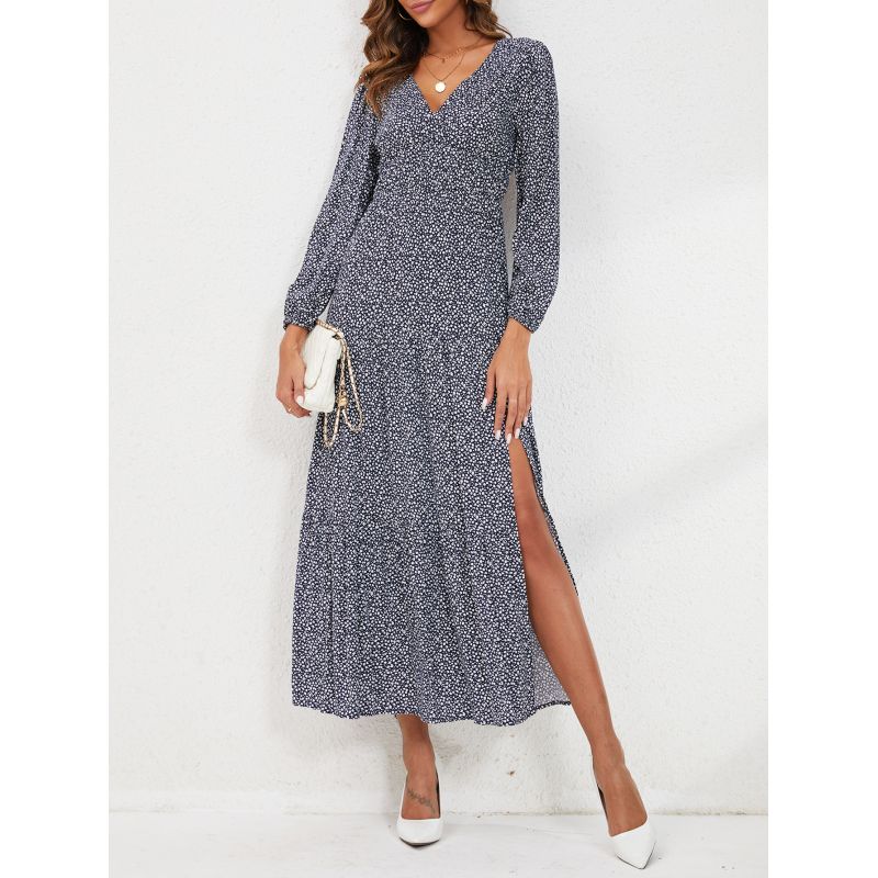 MOSS ROSE - Vestido de mujer Moss Rose bohemio manga larga con escote en V.-