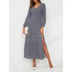 MOSS ROSE - Vestido de mujer bohemio manga larga con escote en V