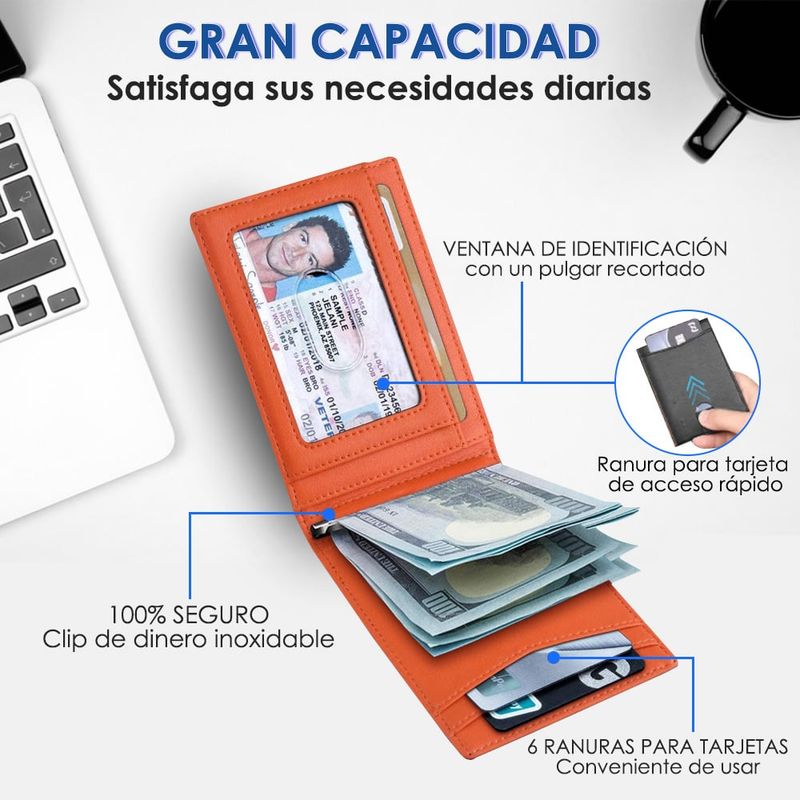 GENERICO - Billetera De Cuero Ultra Delgada Con Bloqueo Rfid Anti Robo