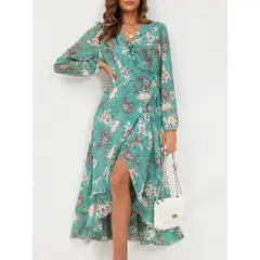 MOSS ROSE - Vestido de mujer de manga larga con estampado bohemio