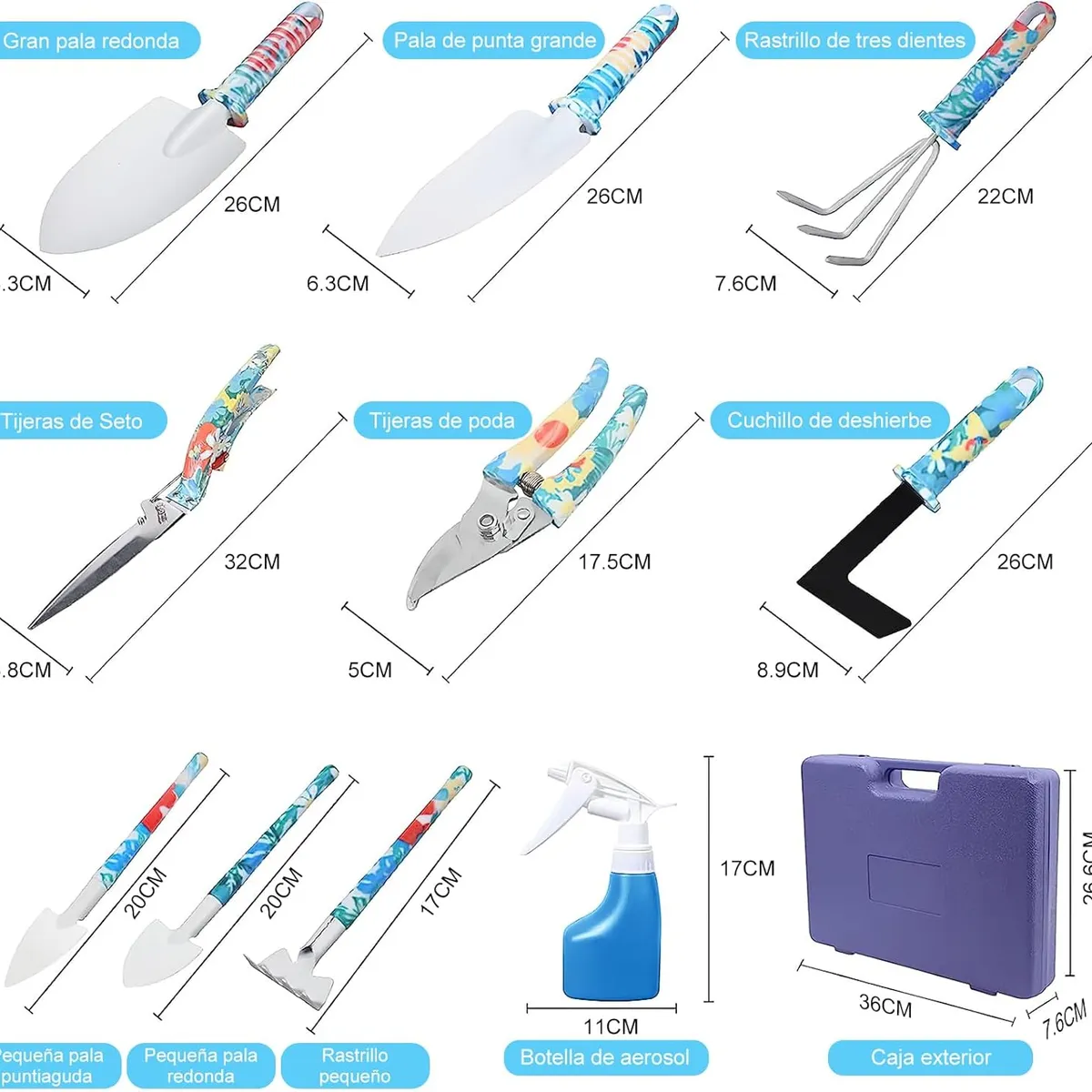 BLUEDREAMER - Juego de herramientas de jardinería de