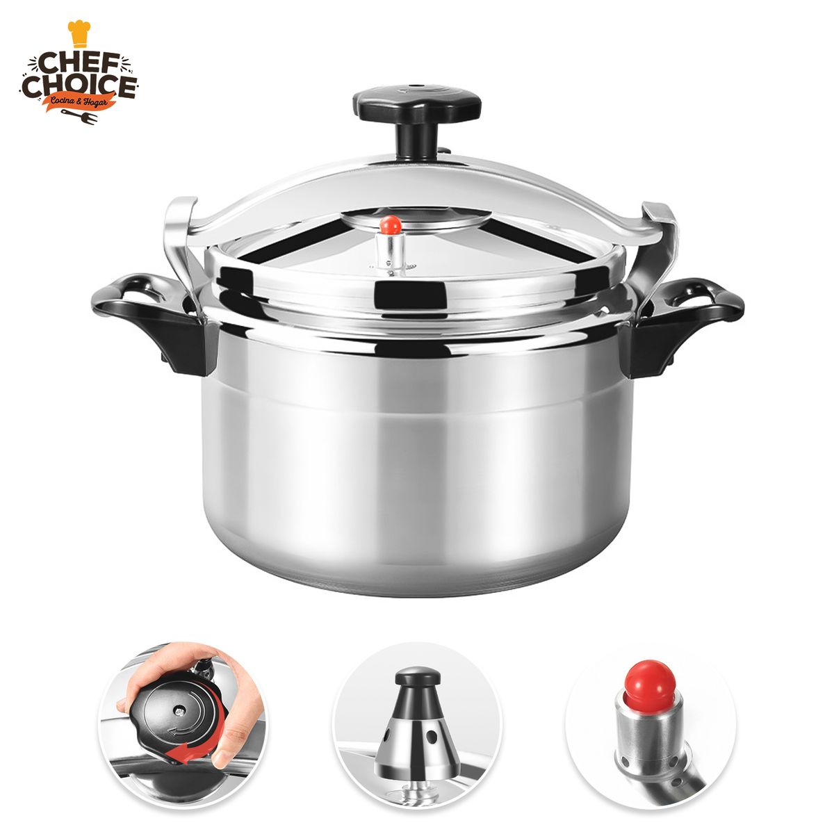 CHEFCHOICE - Olla A Presión Aluminio 8 Litros Con Tapa Innovadora Chef Choice